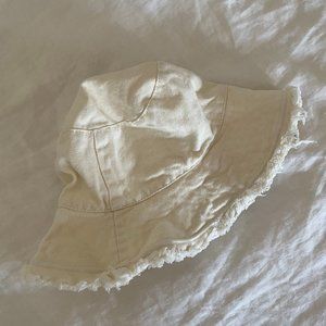 Off-white cream fringed cotton bucket hat
